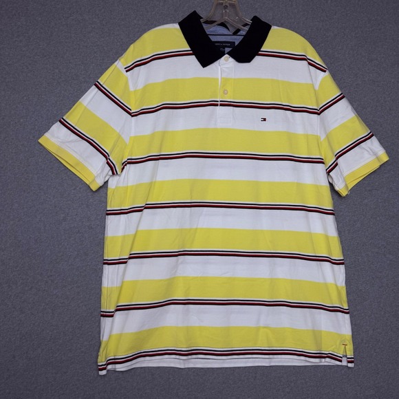 Tommy Hilfiger Other - Tommy Hilfiger Mens XXL Custom Fit Striped Polo Shirt Yellow White Navy Cotton